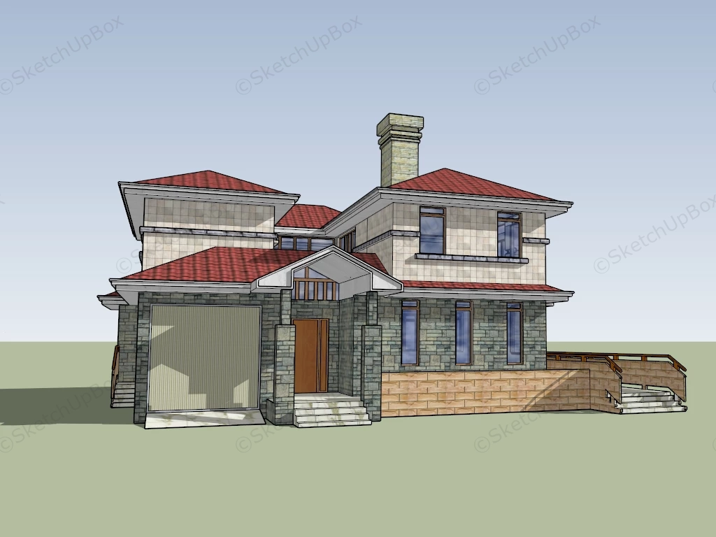 2 Story Brick Farmhouse sketchup model preview - SketchupBox
