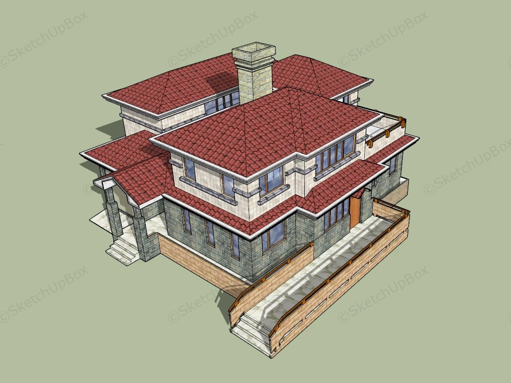 2 Story Brick Farmhouse sketchup model preview - SketchupBox