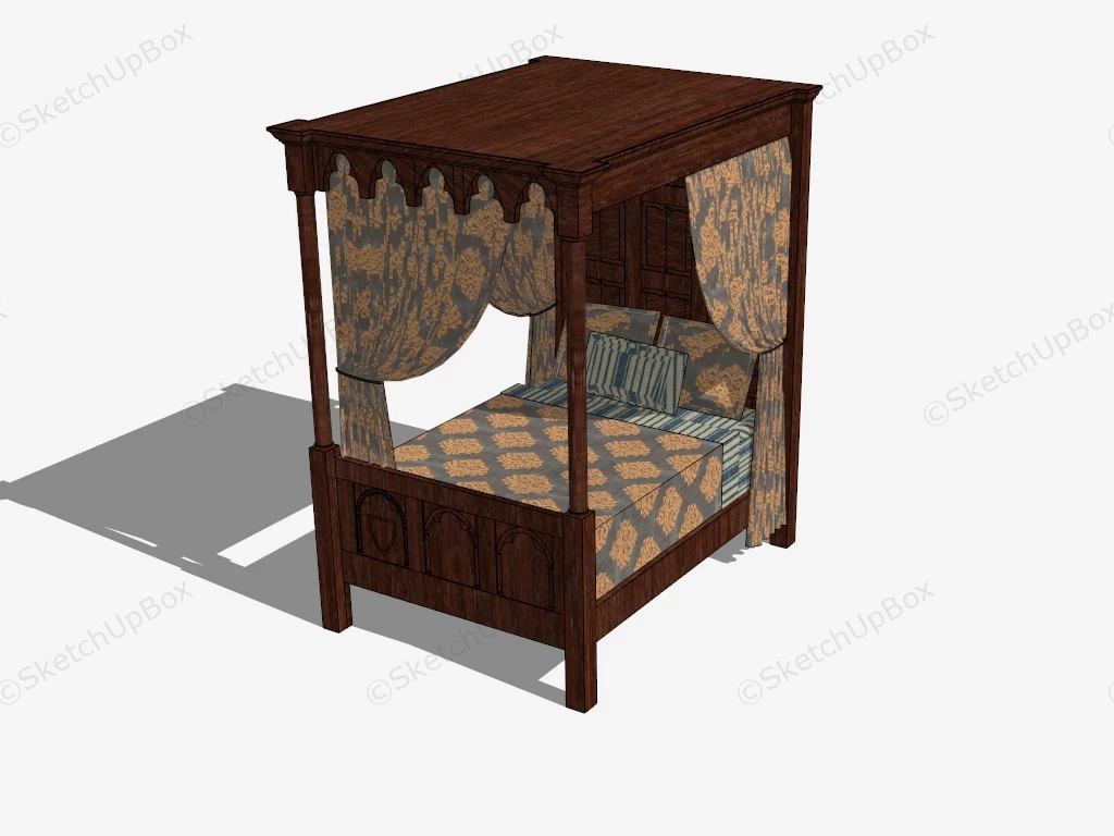 Vintage Canopy Bed sketchup model preview - SketchupBox