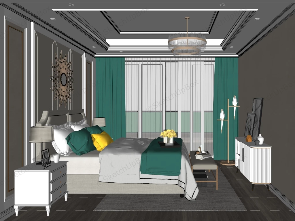 Bedroom Set With Accent Wall sketchup model preview - SketchupBox