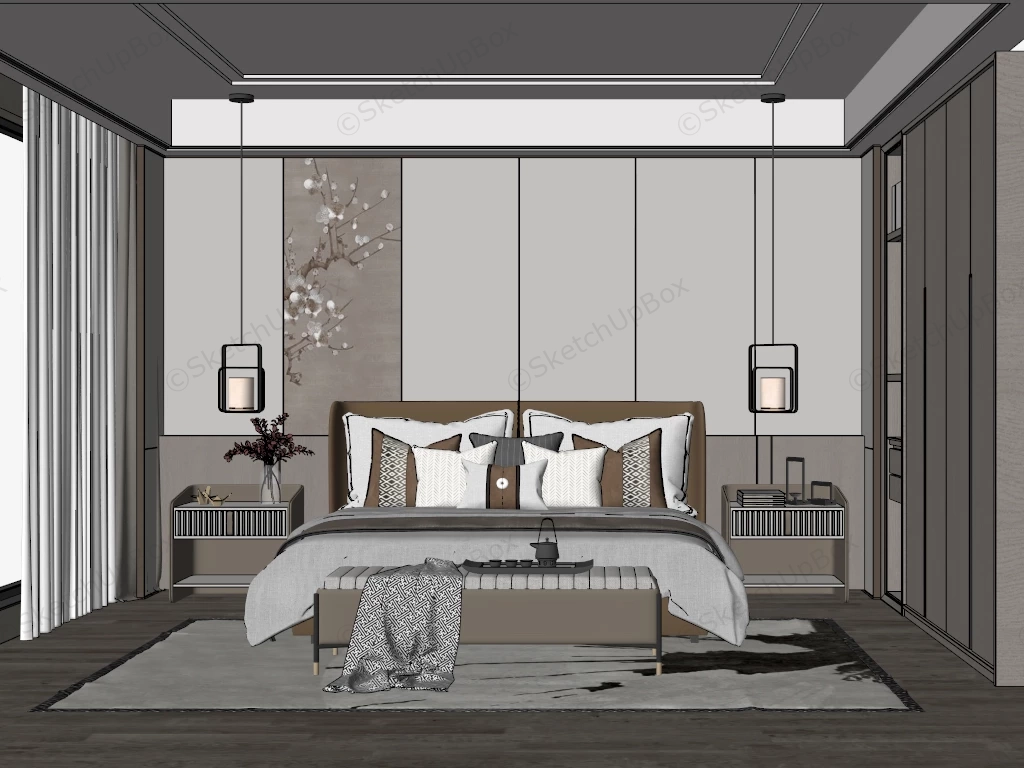 Bedroom Design With Wardrobe sketchup model preview - SketchupBox