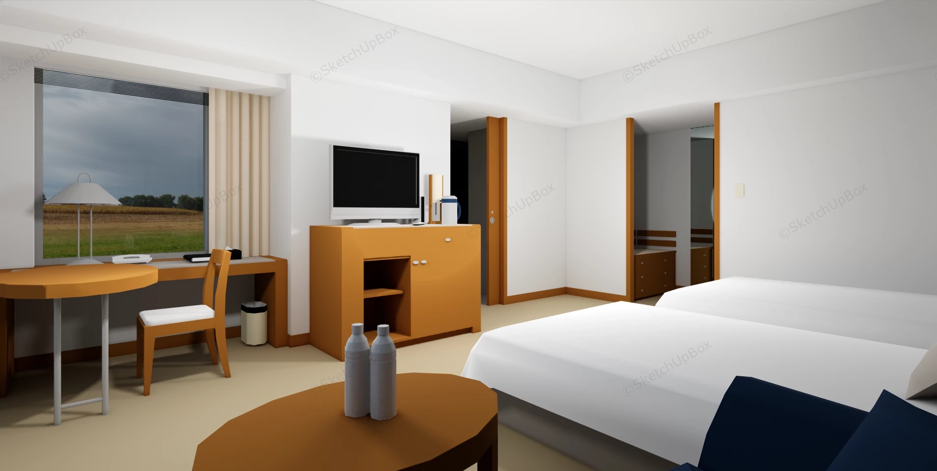 Hotel Twin Room Design sketchup model preview - SketchupBox