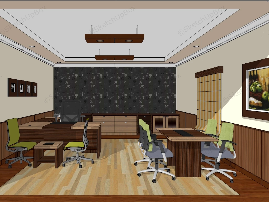 Small Office Interior With Desks And Filing Cabinets sketchup model preview - SketchupBox