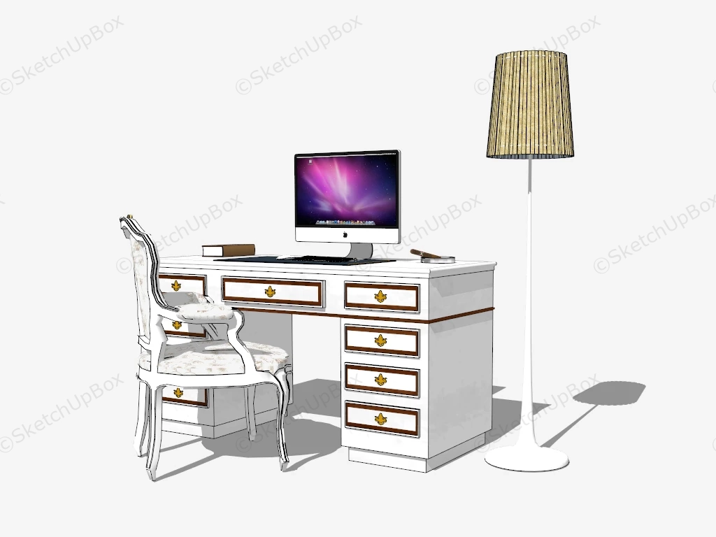 White Desk And Chair For Home Office sketchup model preview - SketchupBox