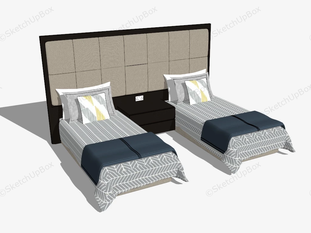 Hotel Twin Bed With Headboard sketchup model preview - SketchupBox