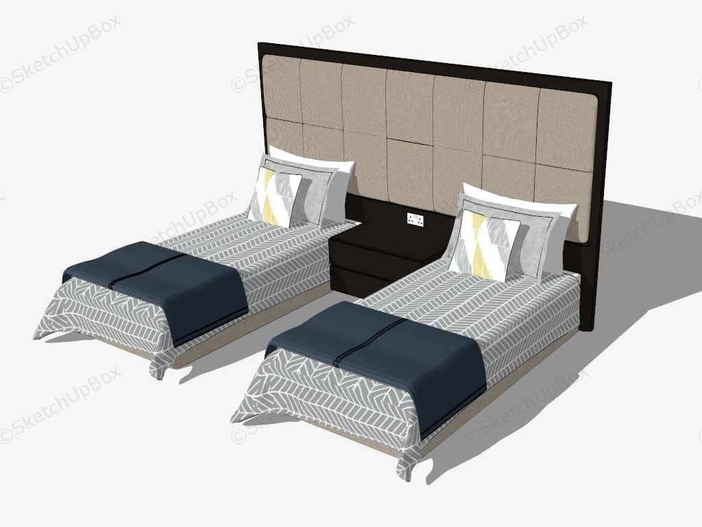 Hotel Twin Bed With Headboard sketchup model preview - SketchupBox