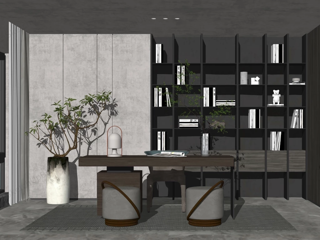 Asian Home Office Design sketchup model preview - SketchupBox