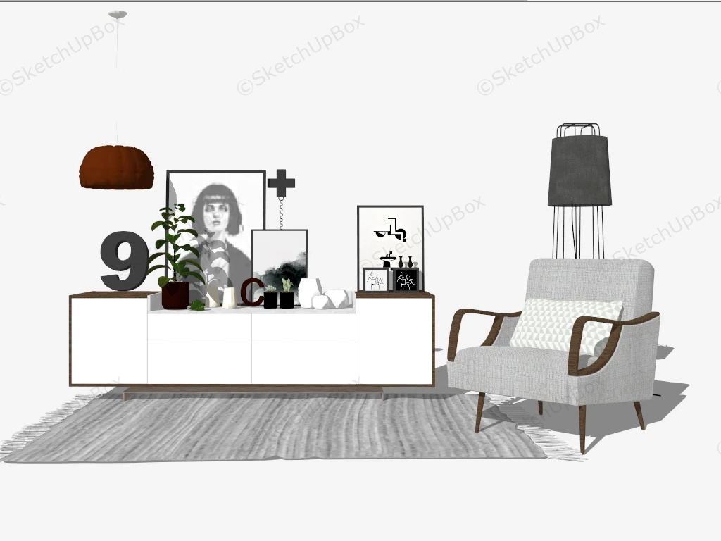 Living Room Accent Chair And Sideboard sketchup model preview - SketchupBox