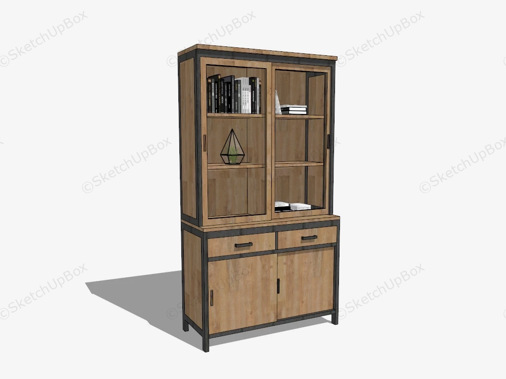 Rustic Wood Bookcase With Doors sketchup model preview - SketchupBox