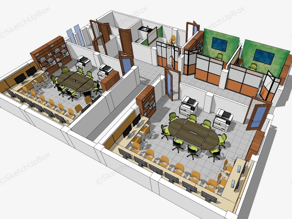 Modern Office Design Layout sketchup model preview - SketchupBox