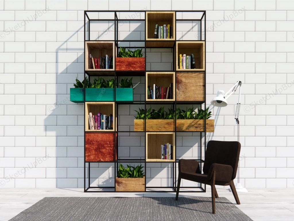 Metal Frame Bookshelf And Planter sketchup model preview - SketchupBox