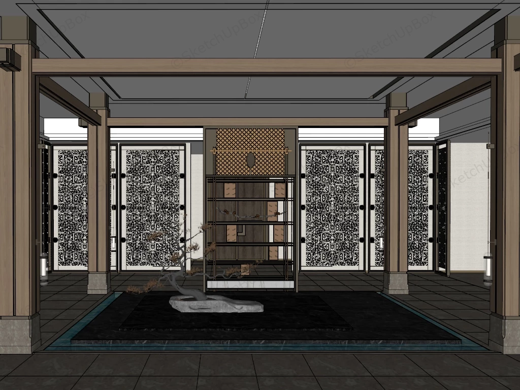 Chinese Hotel Lobby Design sketchup model preview - SketchupBox
