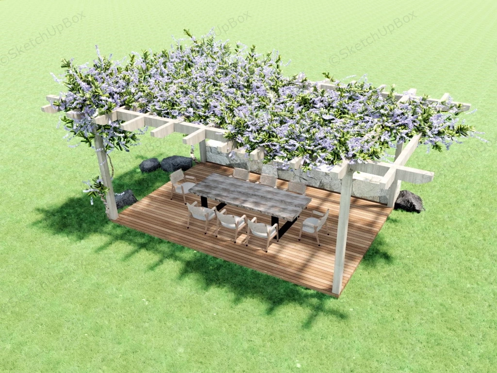 Outdoor Dining Set With Pergola sketchup model preview - SketchupBox