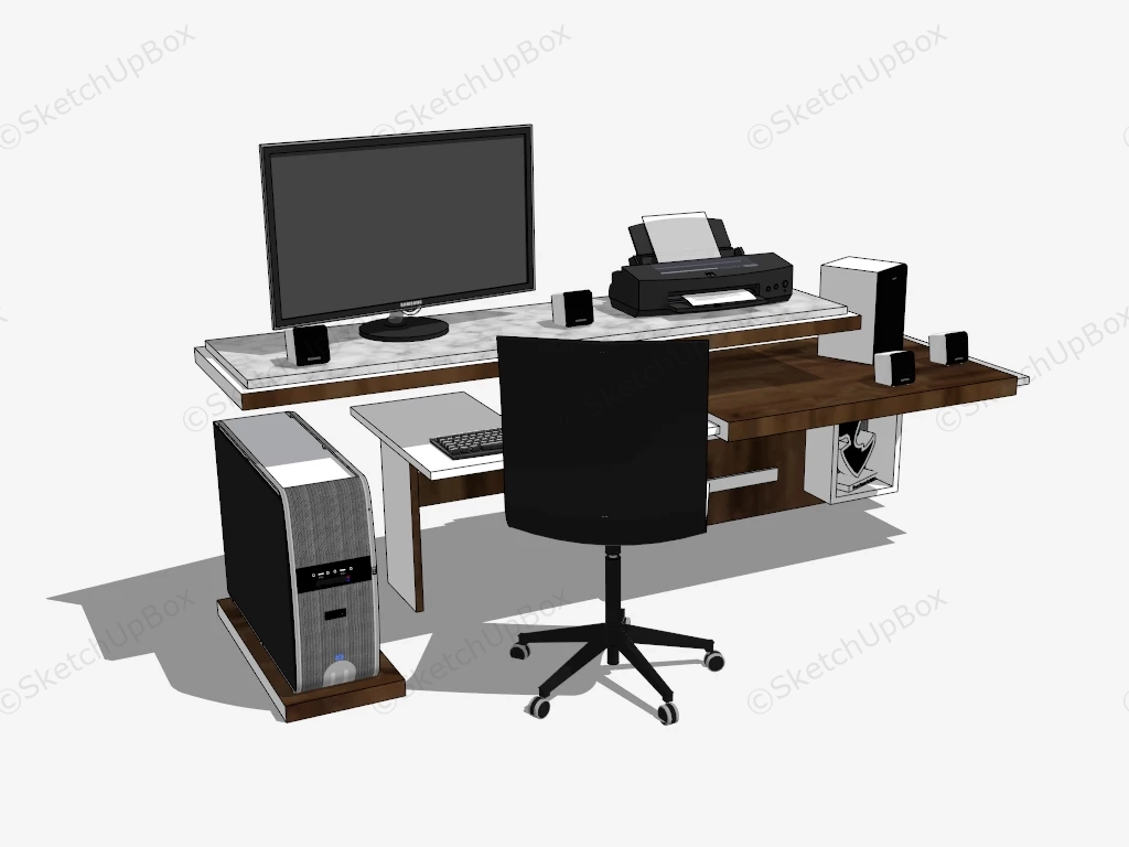 Home Office Computer Desk Workstation sketchup model preview - SketchupBox