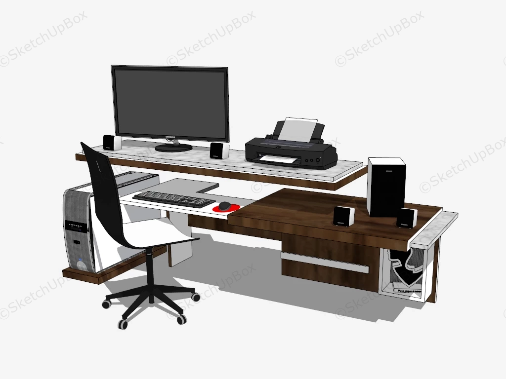 Home Office Computer Desk Workstation sketchup model preview - SketchupBox