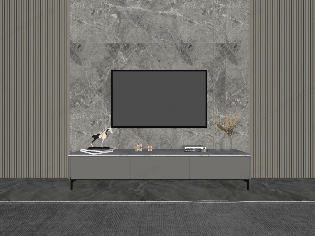 Marble Accent Wall Tv Stand Design sketchup model preview - SketchupBox