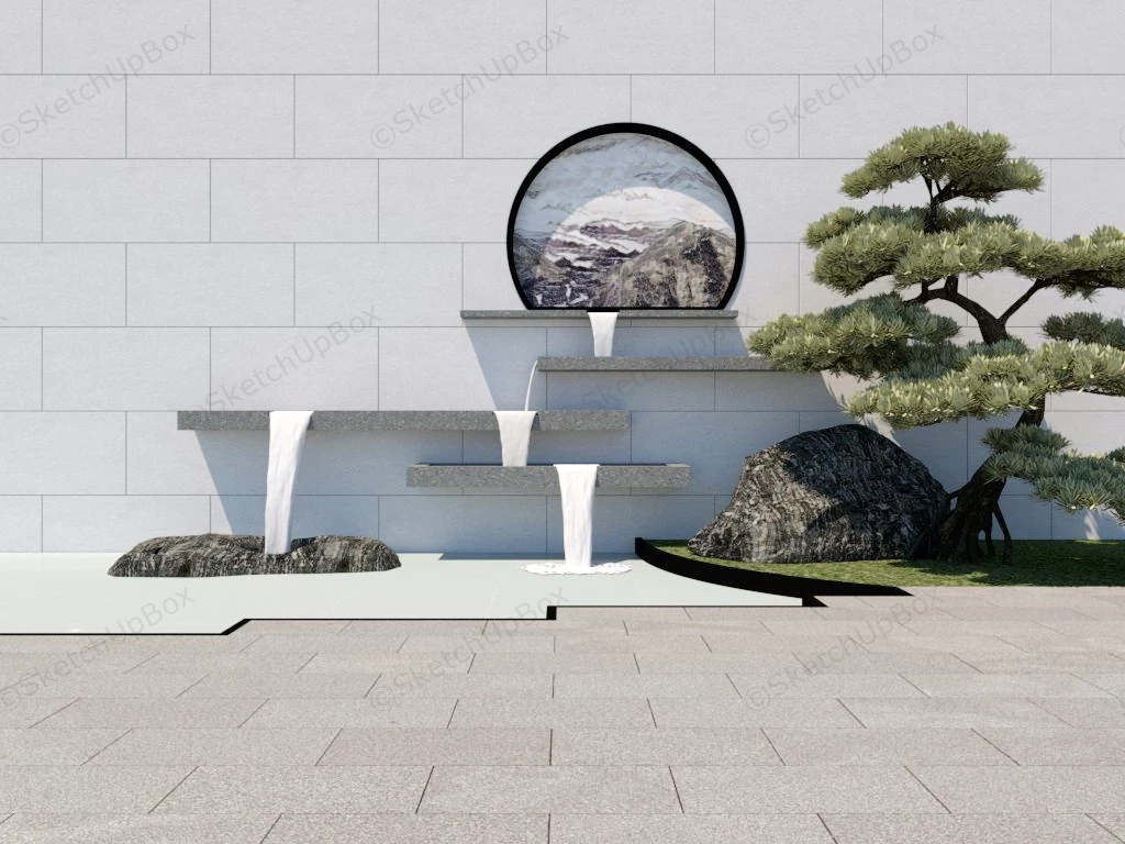 Chinese Garden Water Feature Idea sketchup model preview - SketchupBox