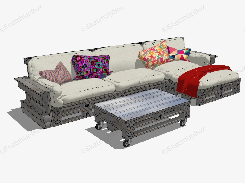 Pallet Sofa And Coffee Table sketchup model preview - SketchupBox