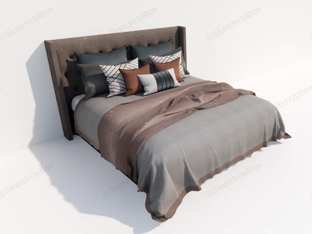 Upholstered Bed With Headboard sketchup model preview - SketchupBox