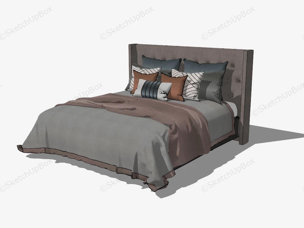 Upholstered Bed With Headboard sketchup model preview - SketchupBox