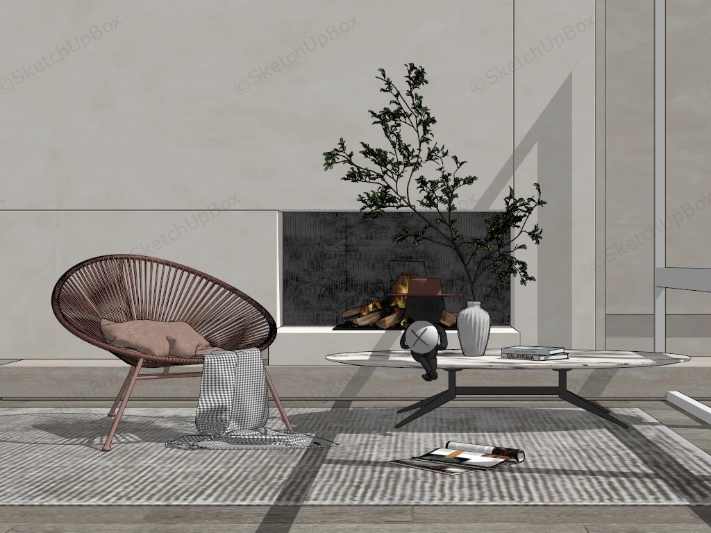 Lounge Chair And Marble Coffee Table sketchup model preview - SketchupBox