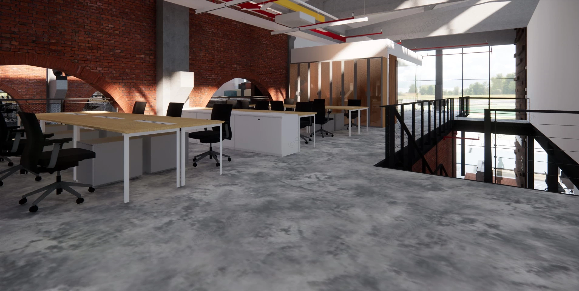 Industrial Style Office Design sketchup model preview - SketchupBox
