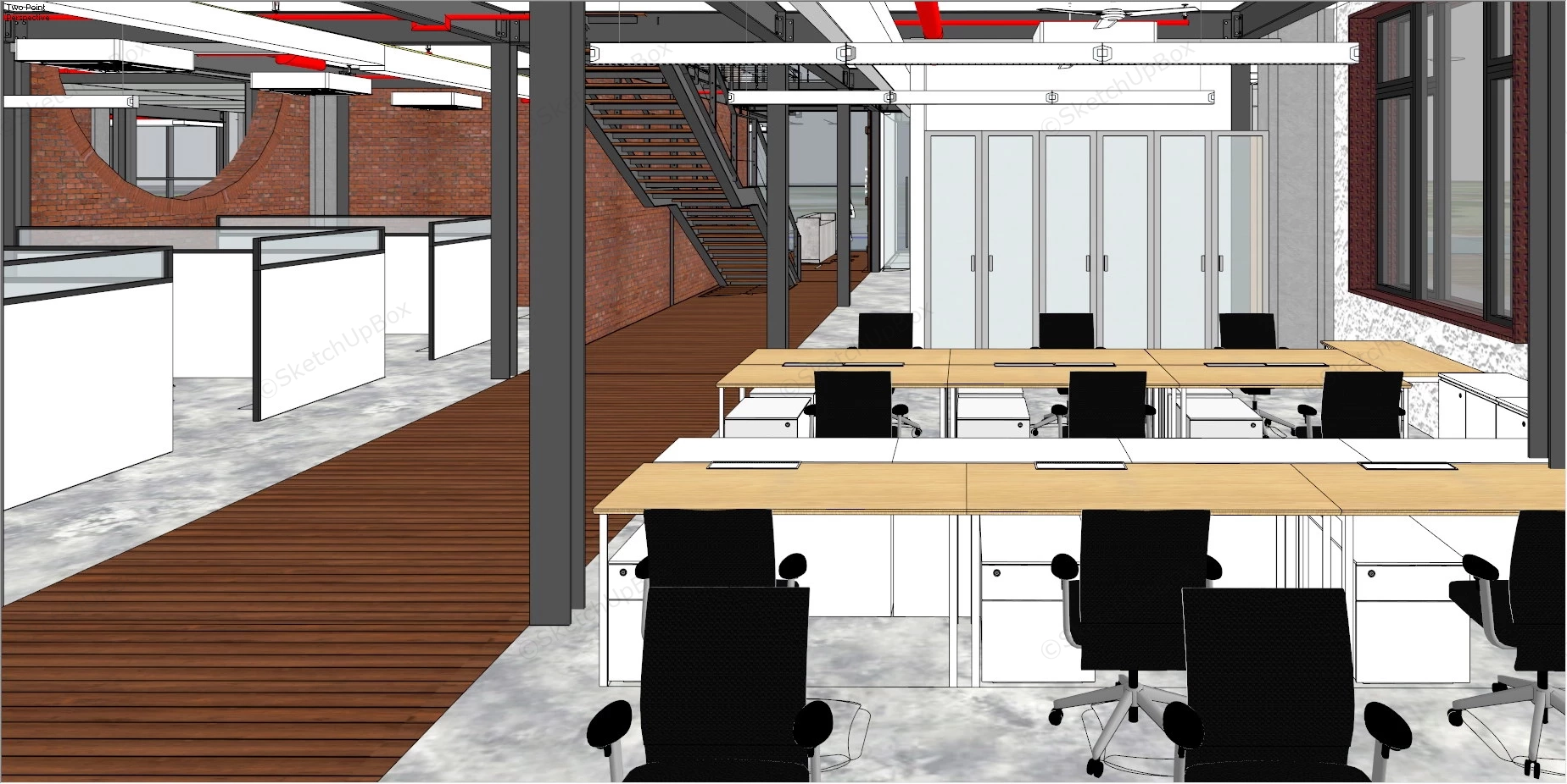 Industrial Style Office Design sketchup model preview - SketchupBox