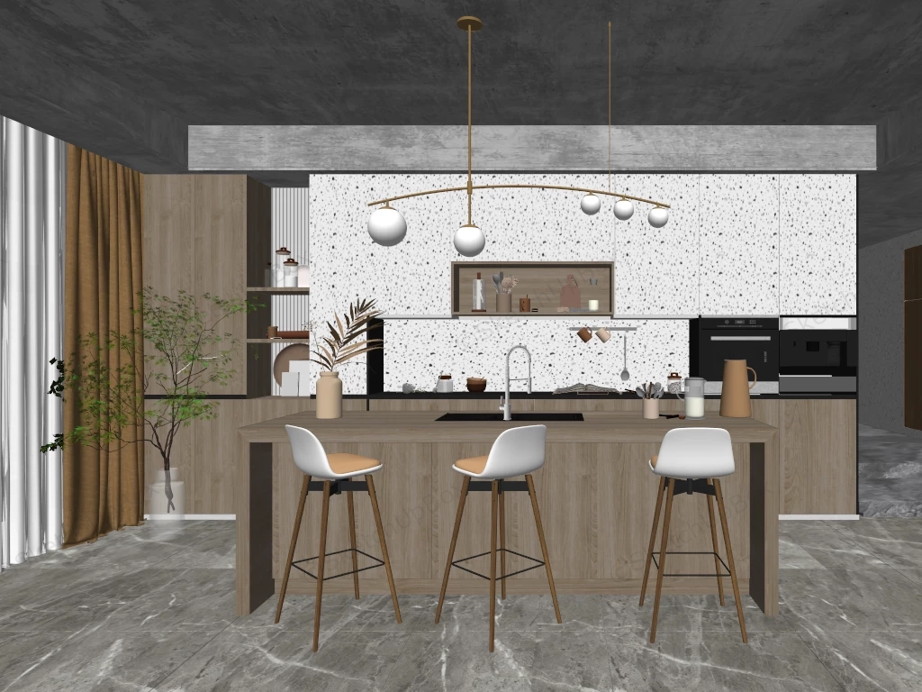Industrial Style Kitchen With Island sketchup model preview - SketchupBox
