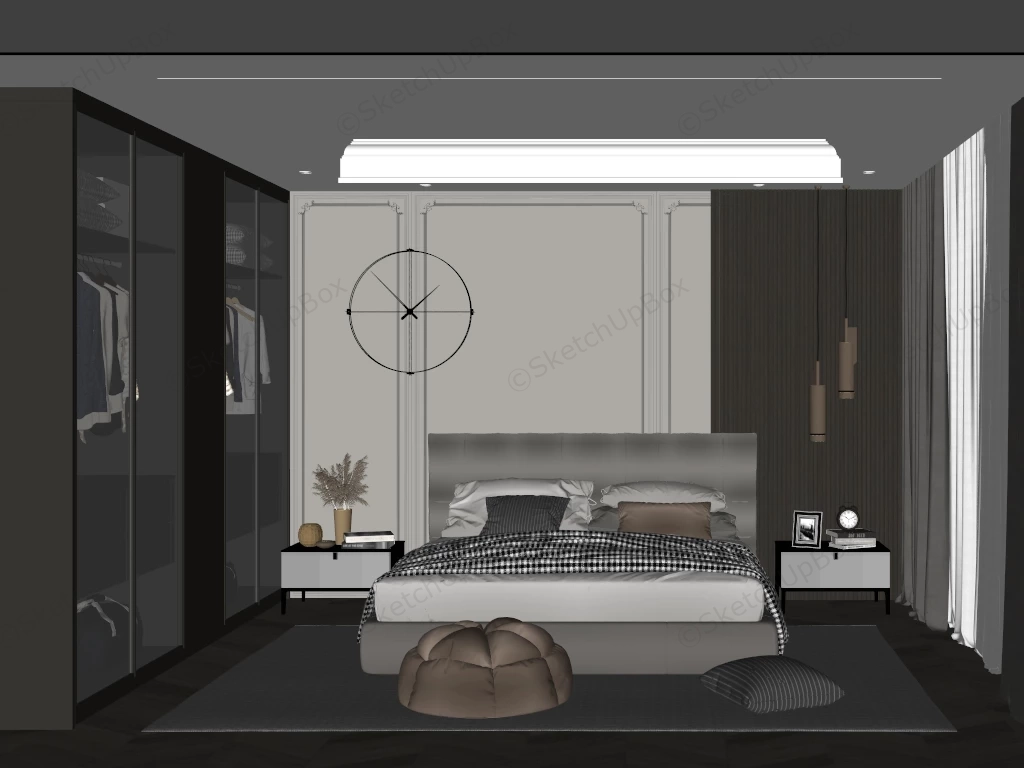 Grey Bedroom With Wardrobe sketchup model preview - SketchupBox