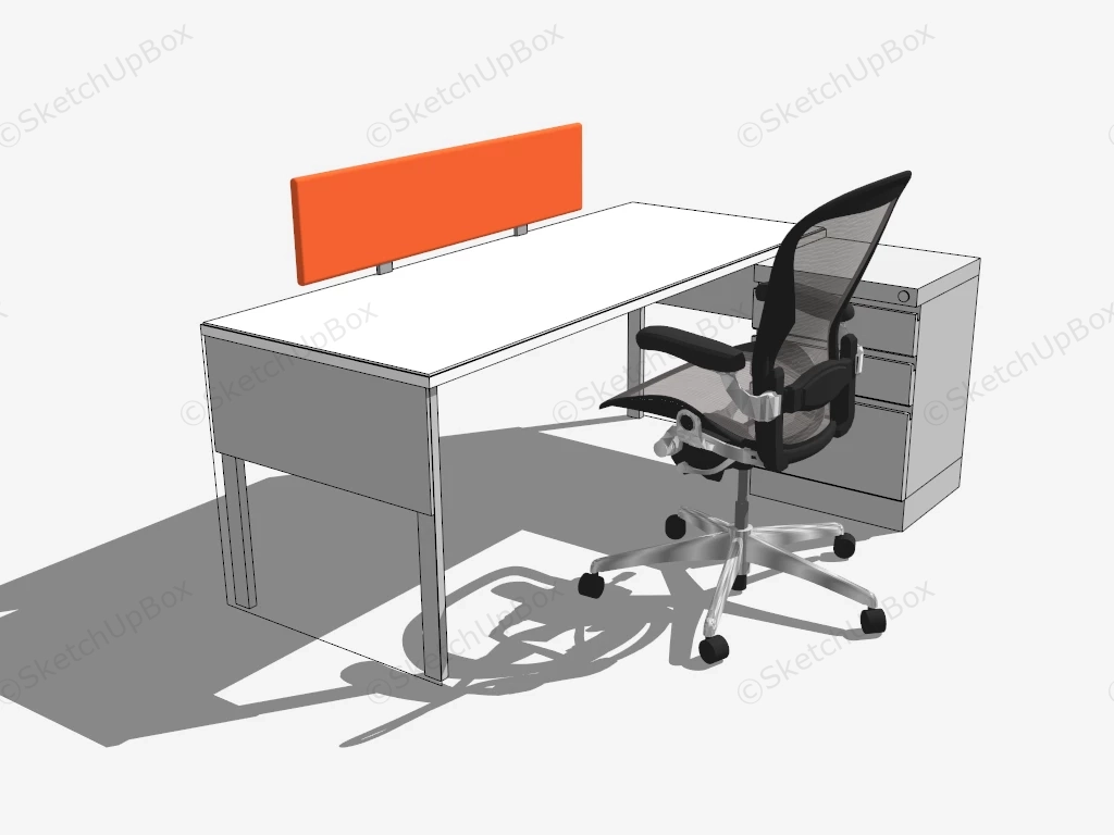 White Office Desk With Storage sketchup model preview - SketchupBox