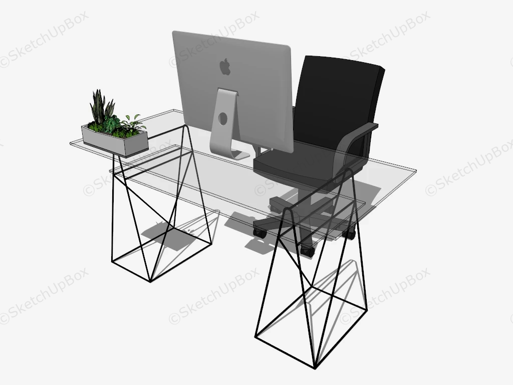 Glass Computer Desk For Home sketchup model preview - SketchupBox