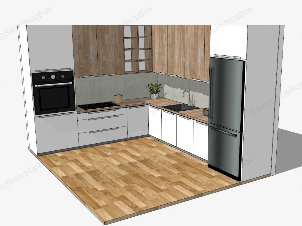 Rustic Design L Shaped Kitchen sketchup model preview - SketchupBox