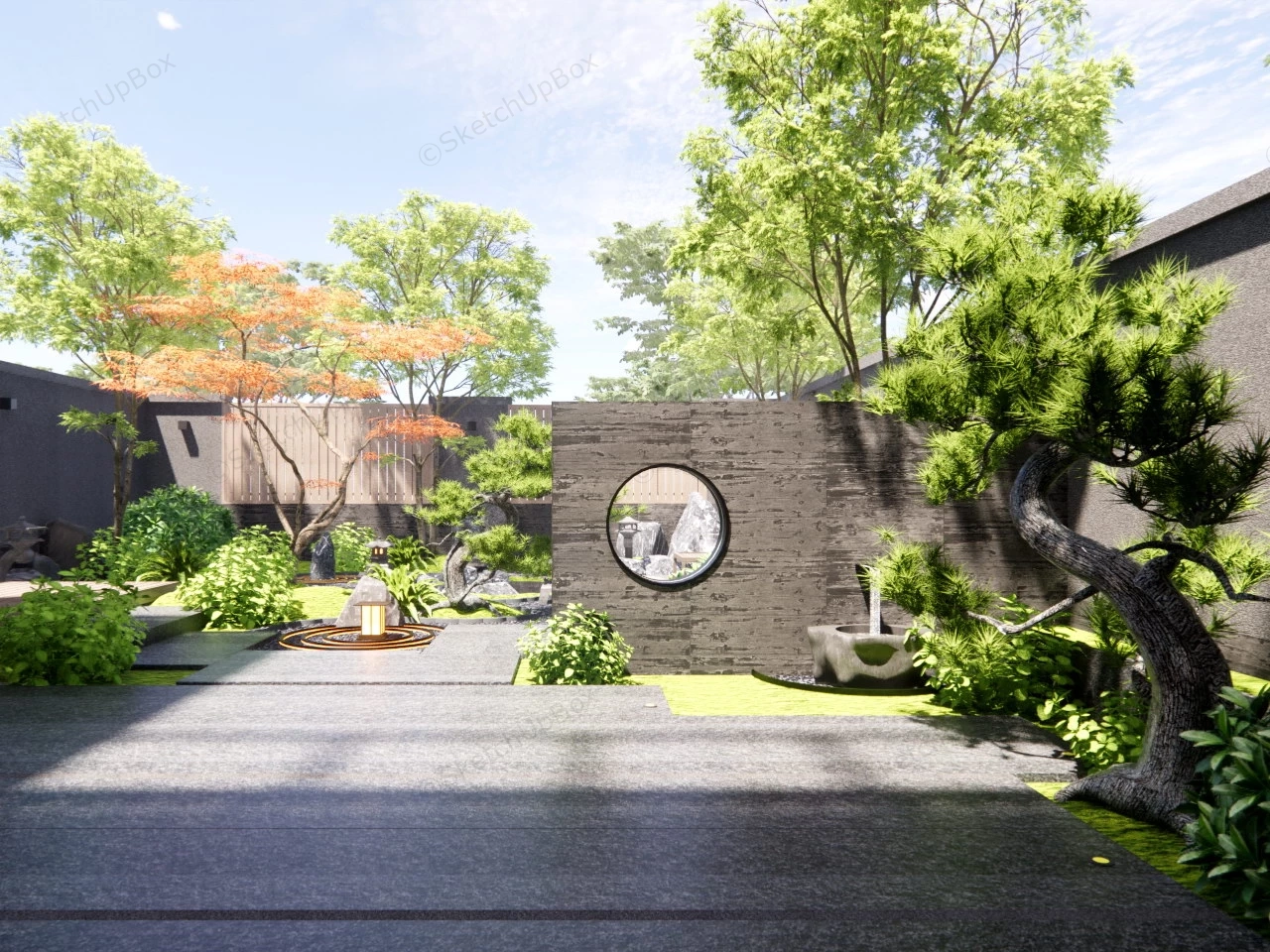 Backyard Japanese Garden Idea sketchup model preview - SketchupBox