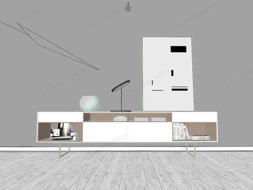 White Tv Console Cabinet sketchup model preview - SketchupBox