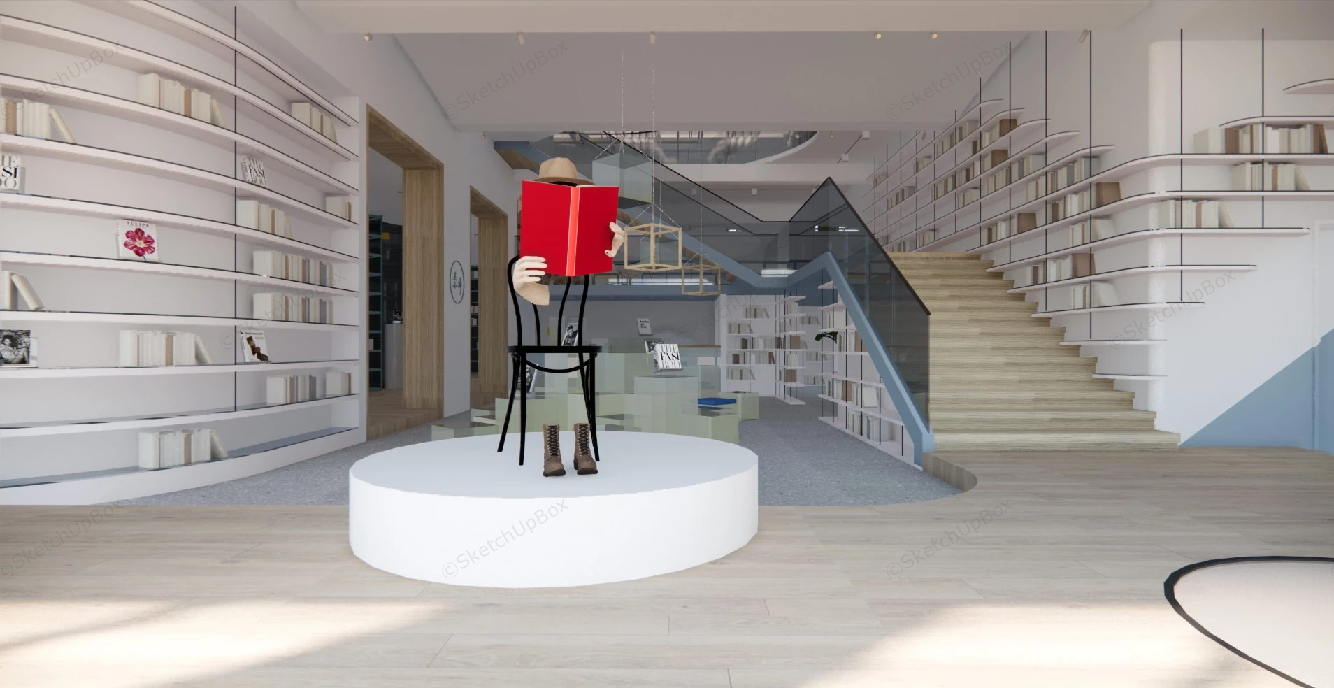 2 Story Bookstore Interior Design sketchup model preview - SketchupBox