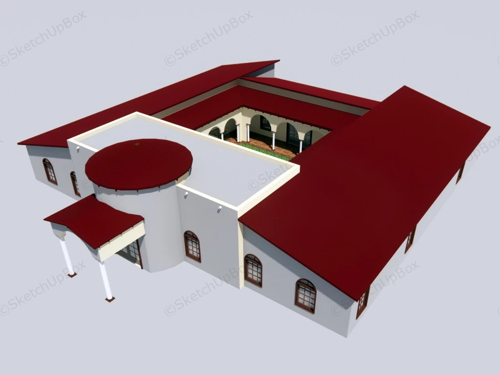 Mexican Hacienda Style House With Courtyard sketchup model preview - SketchupBox