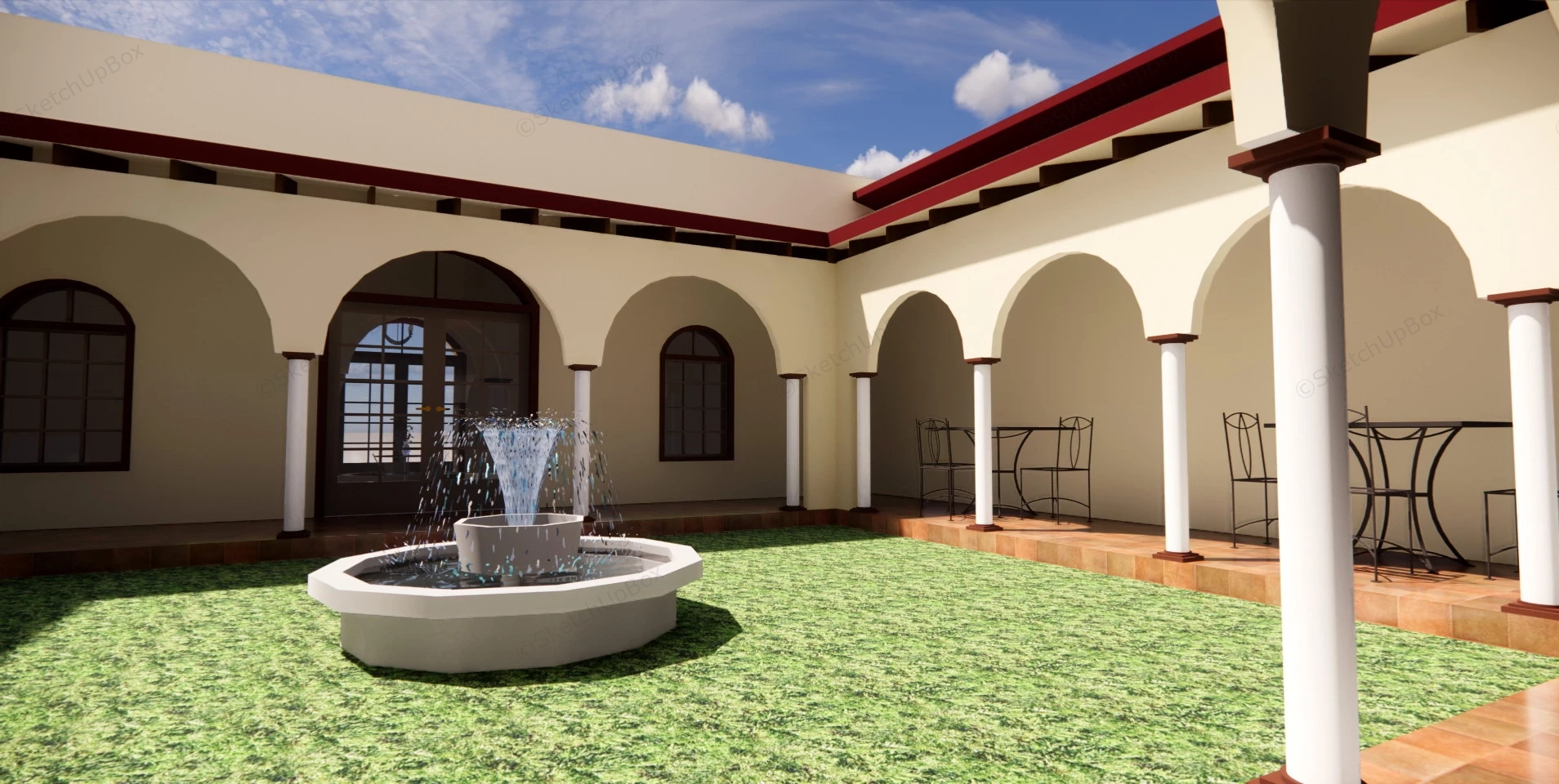 Mexican Hacienda Style House With Courtyard sketchup model preview - SketchupBox