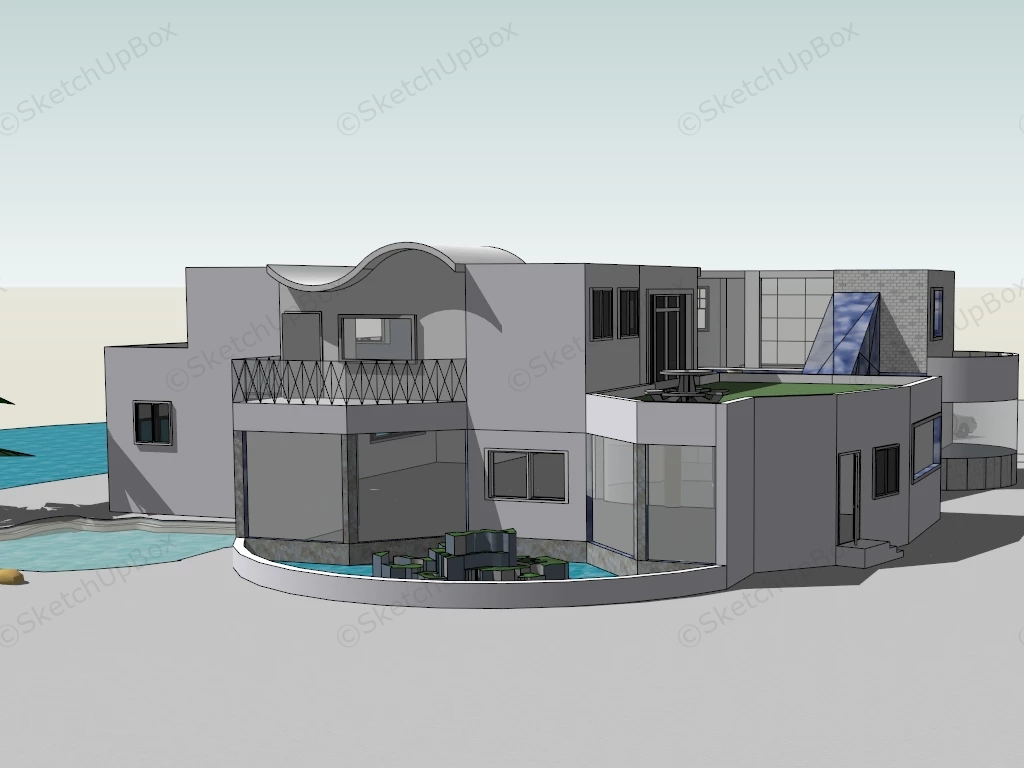 Modern Lake House Exterior sketchup model preview - SketchupBox