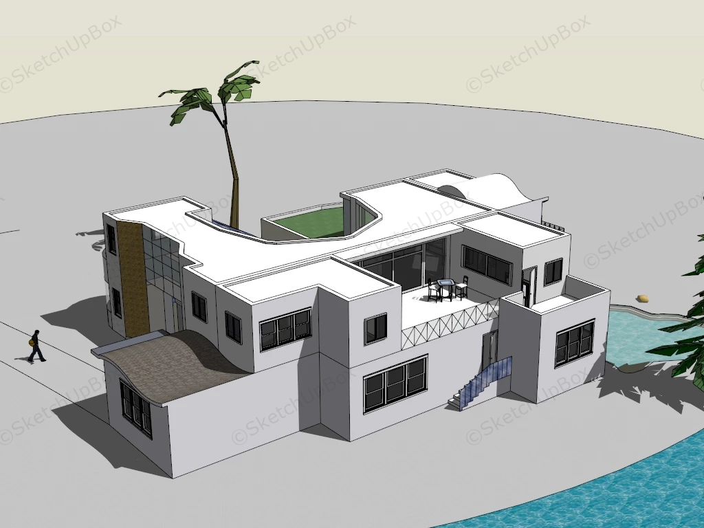 Modern Lake House Exterior sketchup model preview - SketchupBox