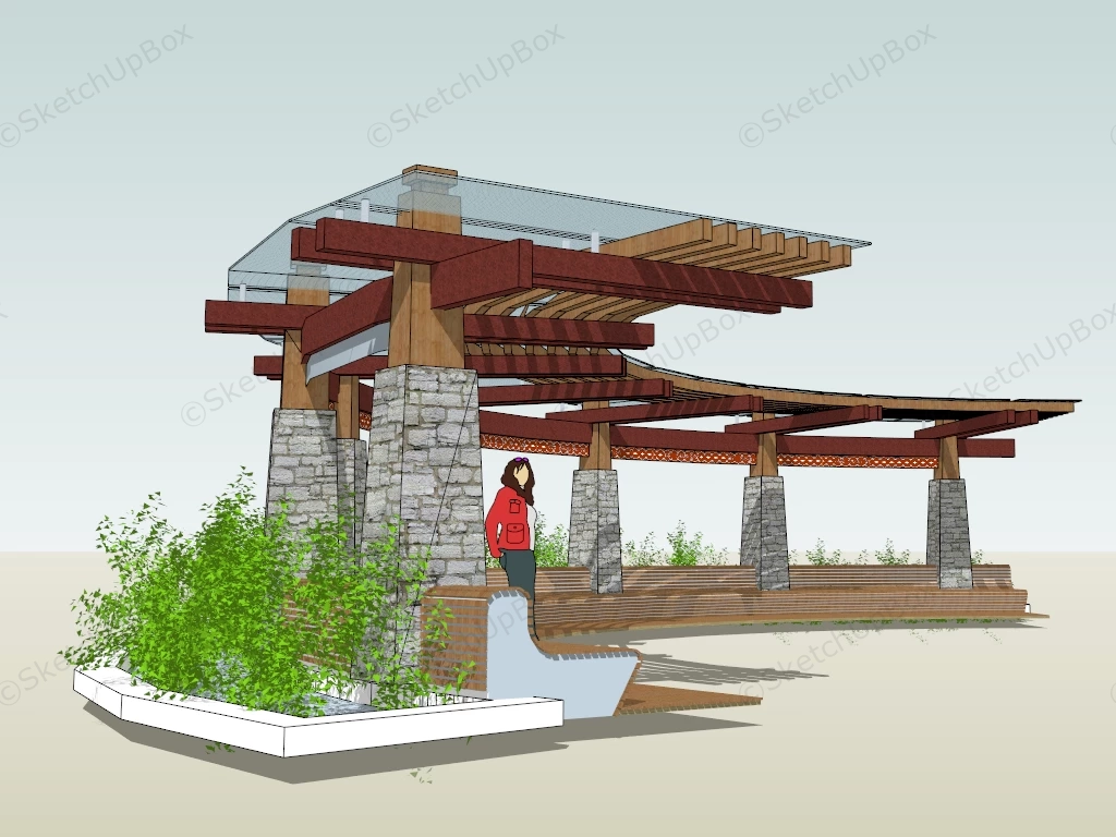 Curved Pergola With Glass Roof sketchup model preview - SketchupBox