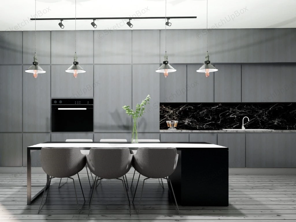 Grey Kitchen With Dining Set sketchup model preview - SketchupBox