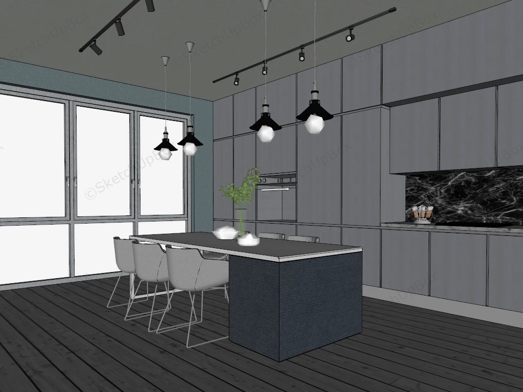 Grey Kitchen With Dining Set sketchup model preview - SketchupBox