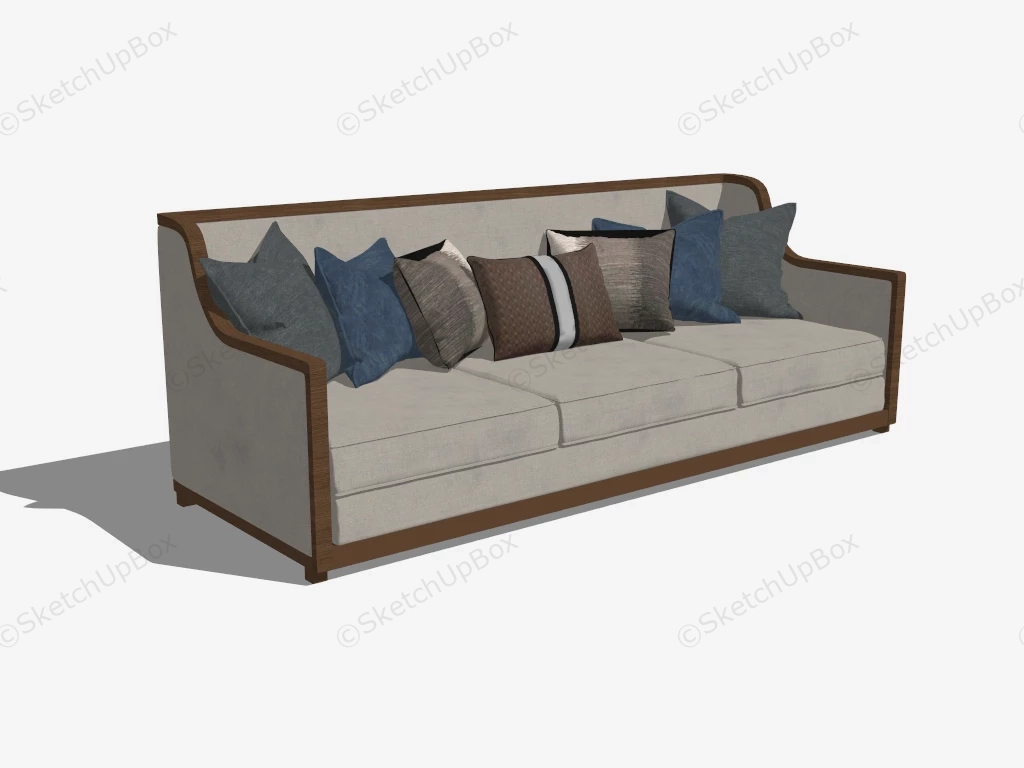 Wood Sofa With Cushions sketchup model preview - SketchupBox