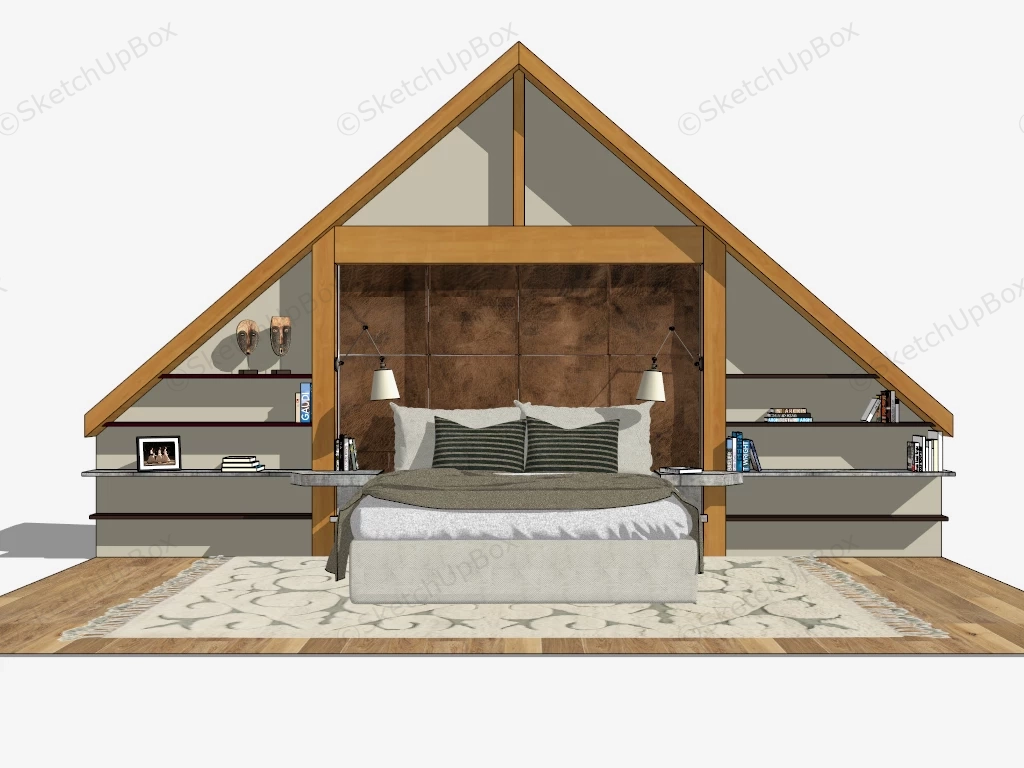 Bed With Bookshelf Headboard sketchup model preview - SketchupBox