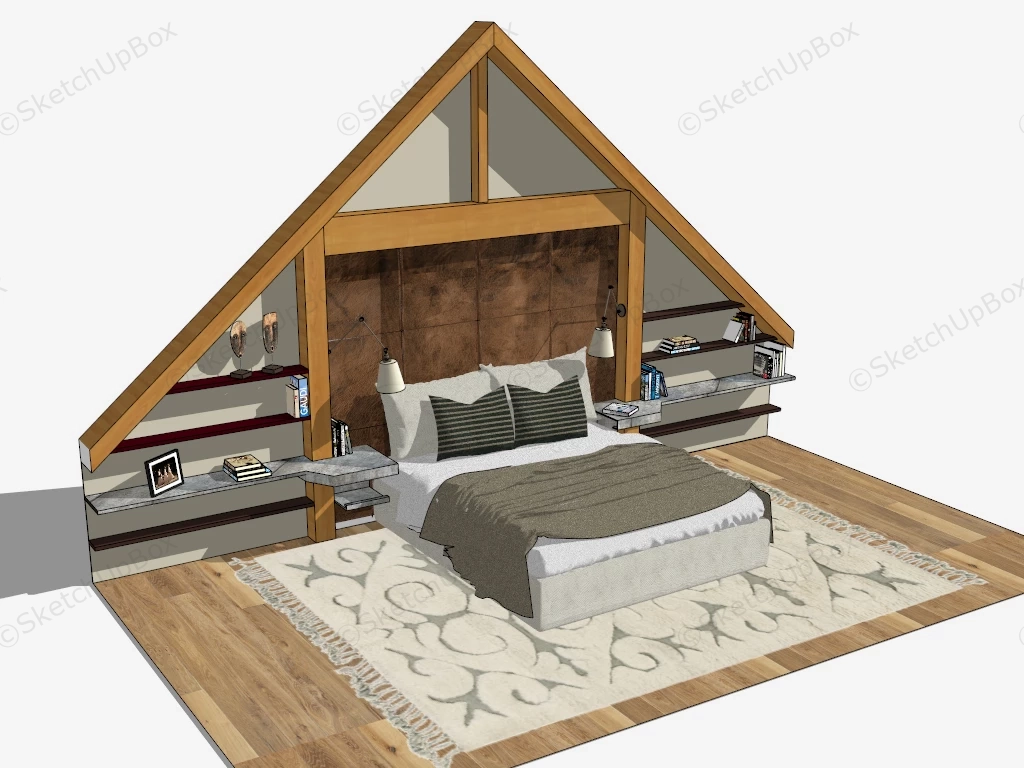Bed With Bookshelf Headboard sketchup model preview - SketchupBox