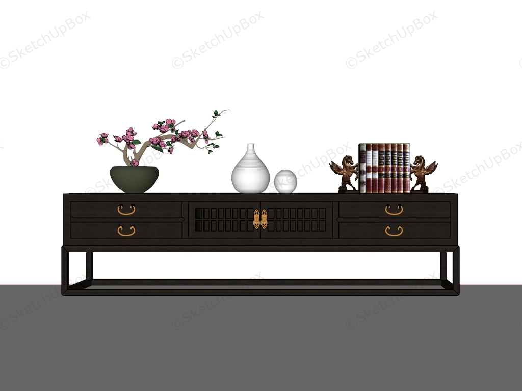 Oriental Style Tv Cabinet sketchup model preview - SketchupBox