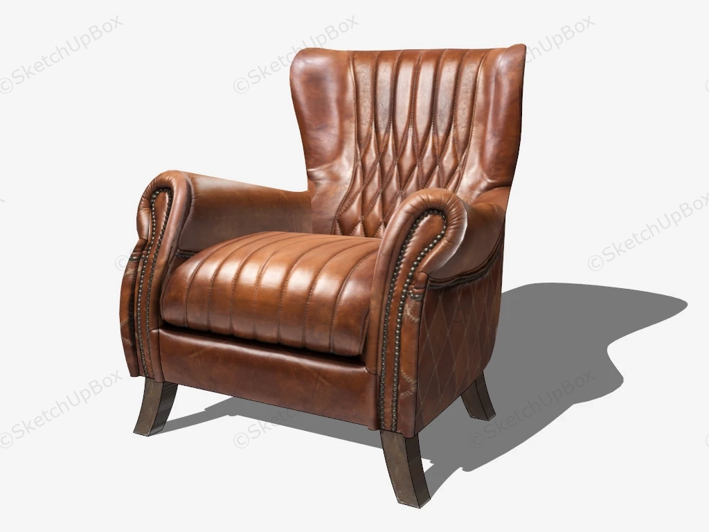 Brown Leather Wing Chair sketchup model preview - SketchupBox