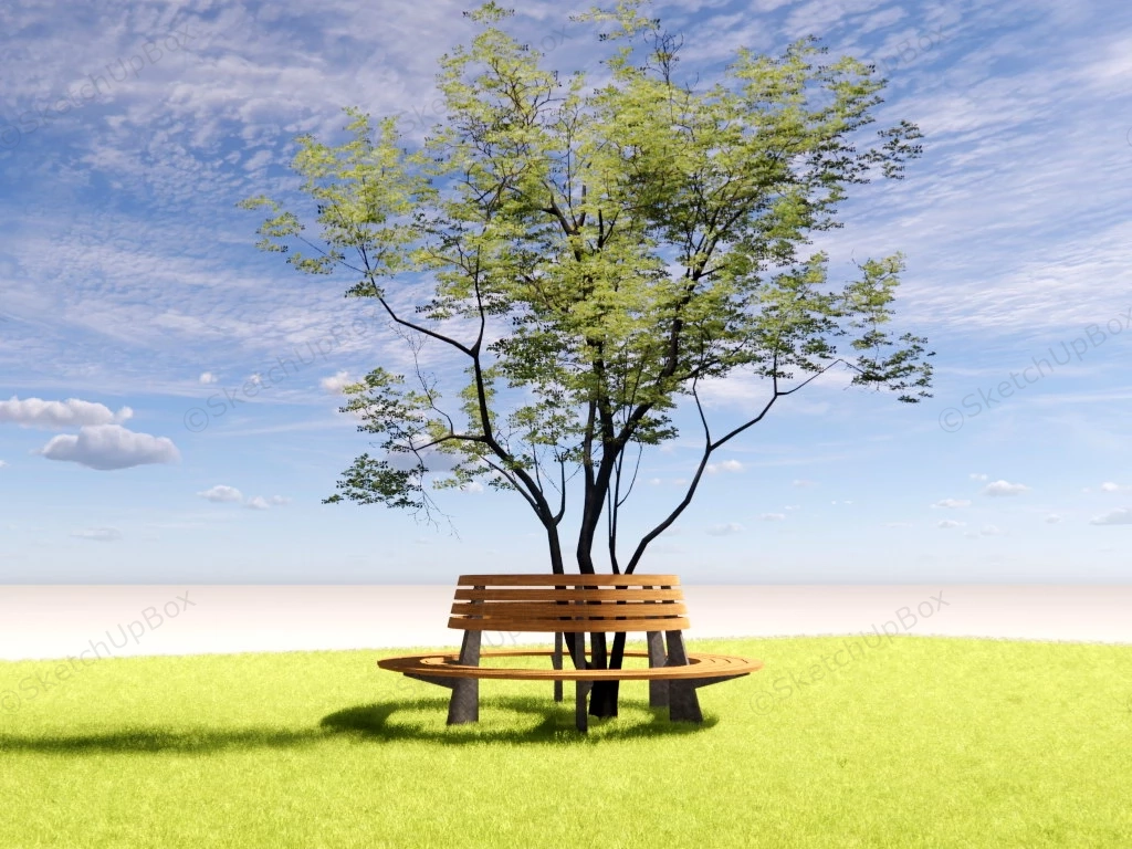 Wooden Tree Surround Bench sketchup model preview - SketchupBox