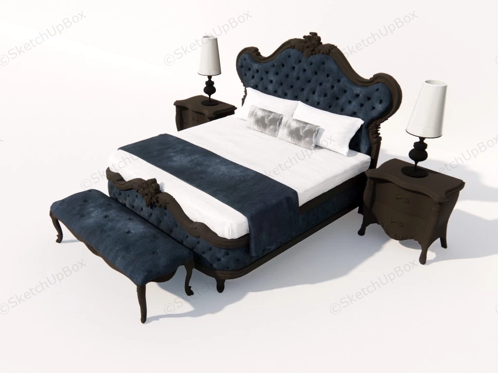 French Style Bed And Nightstands sketchup model preview - SketchupBox