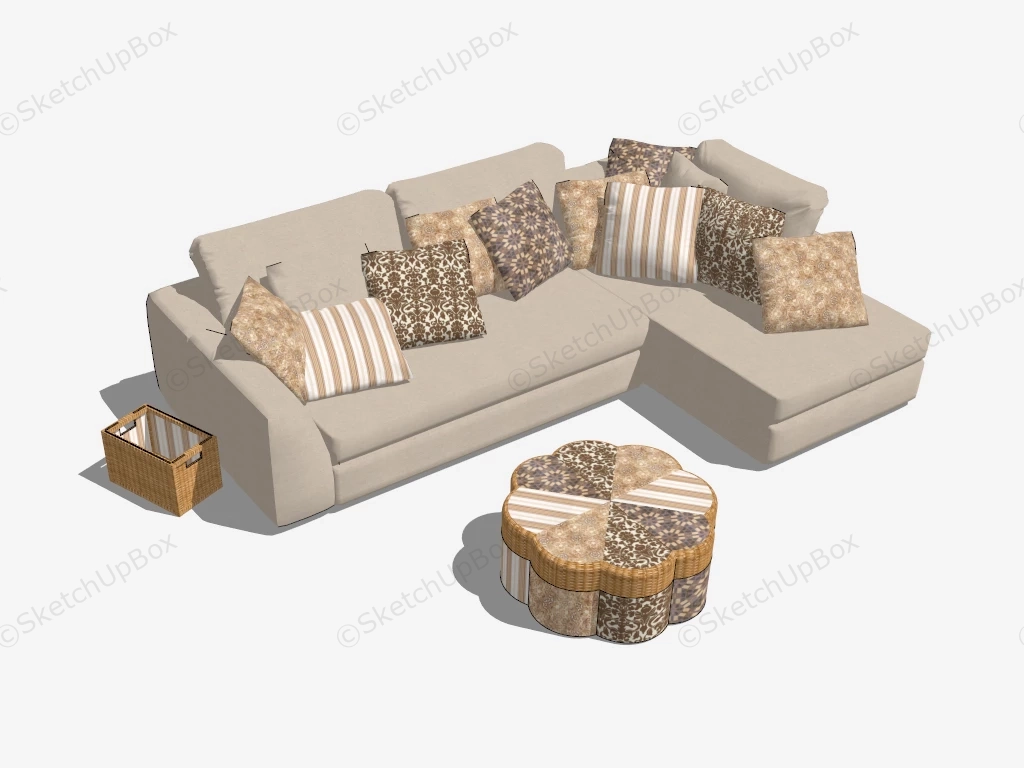 Beige Sofa With Pillows sketchup model preview - SketchupBox